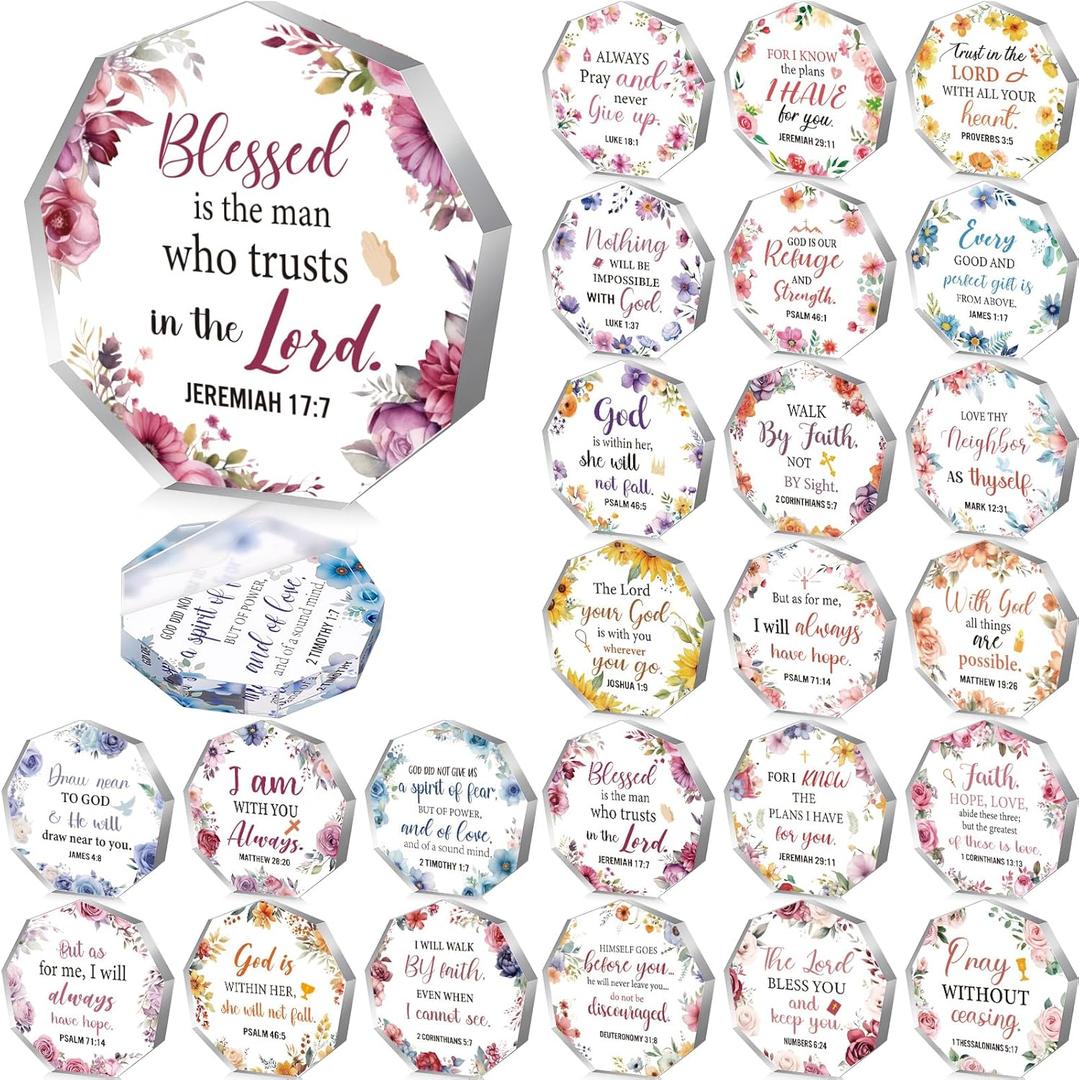 Liliaafar 24 Pack Acrylic Christian Gifts Bulk Inspiration Religious Gift with Bible Verse Appreciation Prayers Scripture Church Keepsake for Women Christening Sunday School Party Decor(Vintage Style)