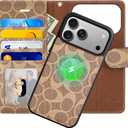 Magnetic Detachable Wallet Case for iPhone 17 Pro Max, Luxury PU Leather with Card Slots, Kickstand, Wrist Strap, MagSafe Compatible, 6.9-Inch, Khaki