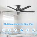 ocioc 52 inch Ceiling Fans with Lights, Large Air Volume Ceiling Fans with Reversible Quiet DC Motor and Remote（Black）