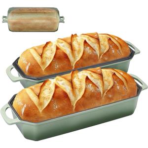 Bread Pan Cast Iron Loaf Pan with Lid Bread Loaf Pan 13x5 Inch Enameled Cast Iron Sourdough Bread Pan,AquaGreen