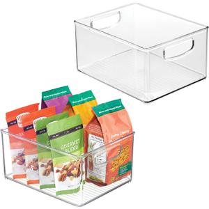 iDesign Plastic Stackable Pantry Bin - Organizer Bin with Handles for Cabinets or Fridge - Set of 2 - Clear