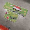 Merry Christmas Green Kitchen Rugs Set of 2, Funny Xmas Stink Stank Stunk Santa Hat Ball Floor Mats Home Decor, Winter Plaid Door Mat Decorations 23x15, 46x15