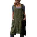 YESDOO Cotton Linen Apron Cross Back Apron for Womens with Pockets Pinafore Dress for Baking Cooking Large