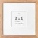 8x8 Picture Frame, Solid Oak Wood 8x8 photo Frame with Mat to 4x4(Openning Size is 3.5x3.5), Natural Oak 8x8 Picture Frames for Wall and Tabletop Display, Set of 1