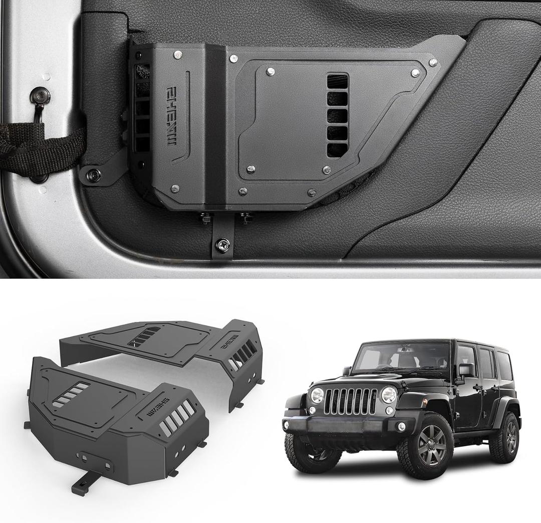 Metal Front Door Pocket Storage Box with Cup Holder Compatible with 2007-2017 Jeep Wrangler JK 2/4 Doors, Door Side Insert Organizer Box Interior Accessories - 2PCS
