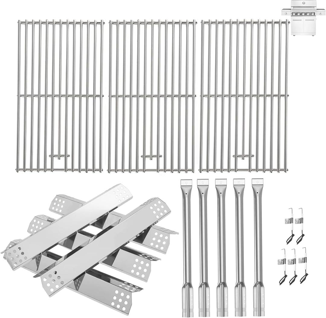 Replacement Kit for Kitchen Aid 720-0893 720-0893A 720-0893D 720-0893G, 7MM Stainless Steel Cooking Grates, Burners and Heat Plates for Kitchenaid Grill Replacement Parts 5-Burner Gas Grill
