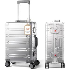 UrbanExplorer All Aluminum Carry On Luggage Hard Shell Suitcases with Spinner Wheels Zipperless Luggage 20 inch Small Carry On Suitcase for Short Trips, Sliver (Silver)