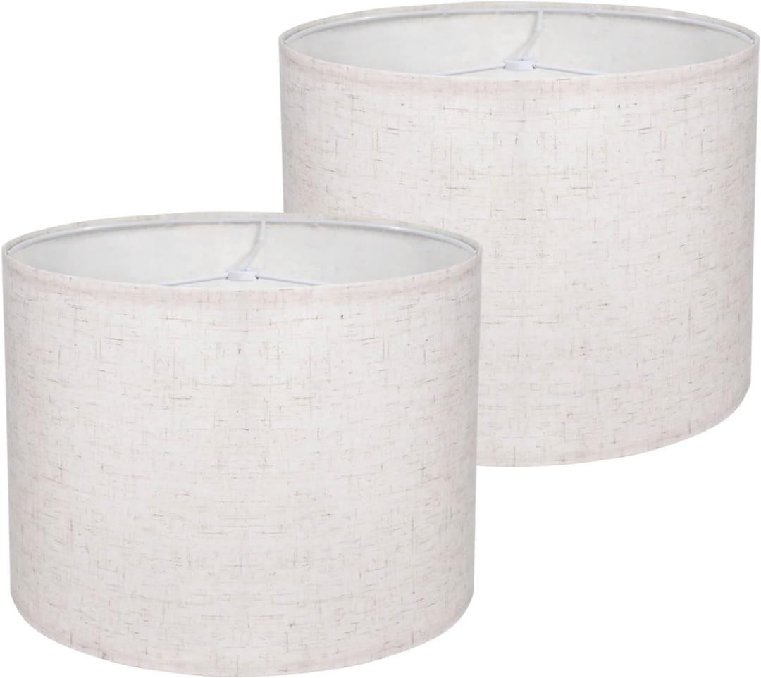 Beige Lamp Shades Set of 2, Medium Drum Lamp Shade 13"Top x 13"Bottom x 10"High(Spider), Lampshades Replacement for Table Lamps Floor Lamps, Natural Linen Hand Crafted, Easy Assembly Required