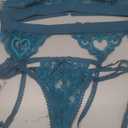 RSLOVE Women Lingerie Sets with Garter Belt 3 Piece Lace Teddy Babydoll Bodysuit (Medium, Light Blue)