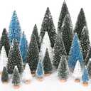 Waipfaru Christmas Decorations, 30 Pcs Blue Bottle Brush Christmas Trees, White Mini Christmas Trees, Miniature Pine Trees for Xmas Tabletop Crafts Indoor Table Home Decor (Blue & White)
