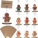 R HORSE 20Pcs Christmas Wood Place Card Holders with Kraft Cards, Cute Table Number Name Holder Photo Picture Memo Clip Stand Gingerbread Man Ornament for Christmas Party Table Decoration Supplies