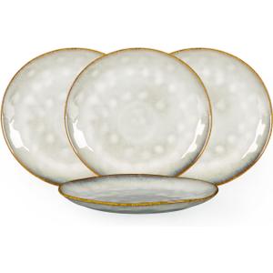 Henten Home Ceramic Dessert Plates, 8.5 Inch Salad Plate Set of 4, Porcelain Snack Serving Dishes for Cake, Kitchen, Microwave & Dishwasher Safe, Reactive Glaze (White)
