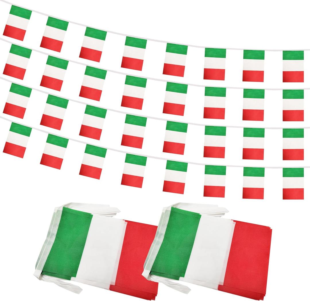 100 Feet Italy String Flag, 76 Pcs Italian Banner Flag, Small Mini World Banner Flags for Sports Events, Bars Decorations, School Festivals, Party Decorations, Celebrations (Italy)