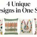 Easter Pillow Covers 18x18 Set of 4, Abstract Boho Throw Pillow Covers, 18x18 inch Happy Easter Bunny & Eggs Square Pillow Covers Throw Cushion Case Decoration for Sofa Bed Couch Outdoor (4PCS)