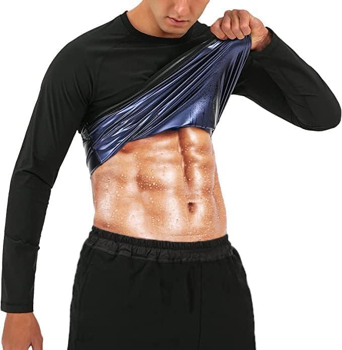 Sauna Shirt for Men Sweat Suit long Sleeve Compression T-Shirt Weight Loss Body Shaper Shirts for Workout Sports Exercise (Black, XL)