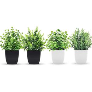 Bundle of 2 Pack Small Fake Plants Black and 2 Pack Fake Plants Small Artificial Greenery Indoor for Home Farmhouse Bathroom Shelf Decor