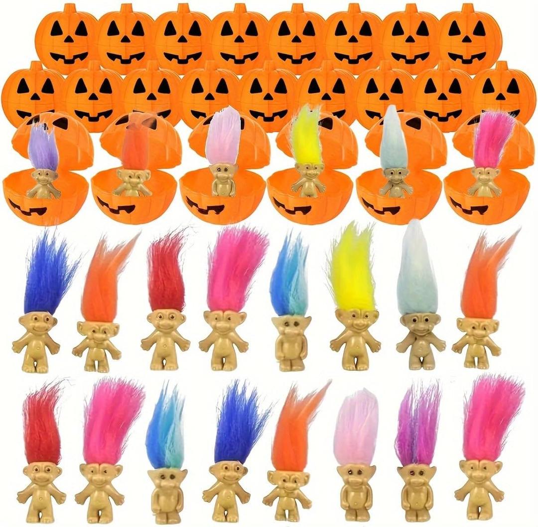 24 Pcs Vintage Lucky Dolls Action Figures Bulk with 12pcs Halloween Pumpkin Candy Box Great for Kids Boys Girls Halloween Party Favors Treat Bags Gifts Yard Home House Dcor