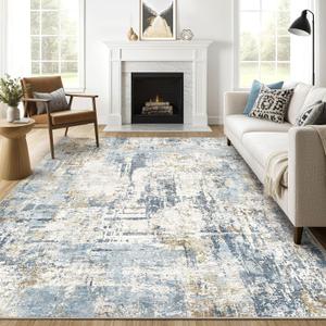 8x10 Area Rugs Washable Rug: Living Room Large Abstract Modern Soft Stain Resistant Indoor Floor Non Slip Accent Carpet for Bedroom Nursery Playroom Office Dining Room Dorm Home House- Blue