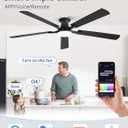ZMISHIBO 60 Inch Ceiling Fans with RGB Lights, Low Profile Flush Mount Ceiling Fan with Alexa/App/Remote, Dimmable 20W LED Light, Black Modern Fan for Living Room, Bedroom, Game Room