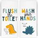 Dinosaur Kids Bathroom Decor Towels Set of 2 - Kids Hand Towels, Toddler Boys Girls Bathroom Decor, Wash Your Hands Flush The Toilet 16x24