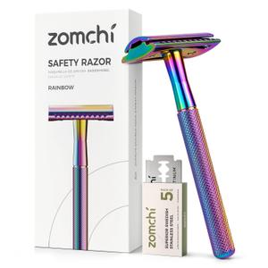 ZOMCHI Double Edge Safety Razor with 5 Safety Razor Blades, Women & Mens Safety Shaving Razor, Reusable Razor, Plastic Free  Rainbow (1 Count (Pack of 1))