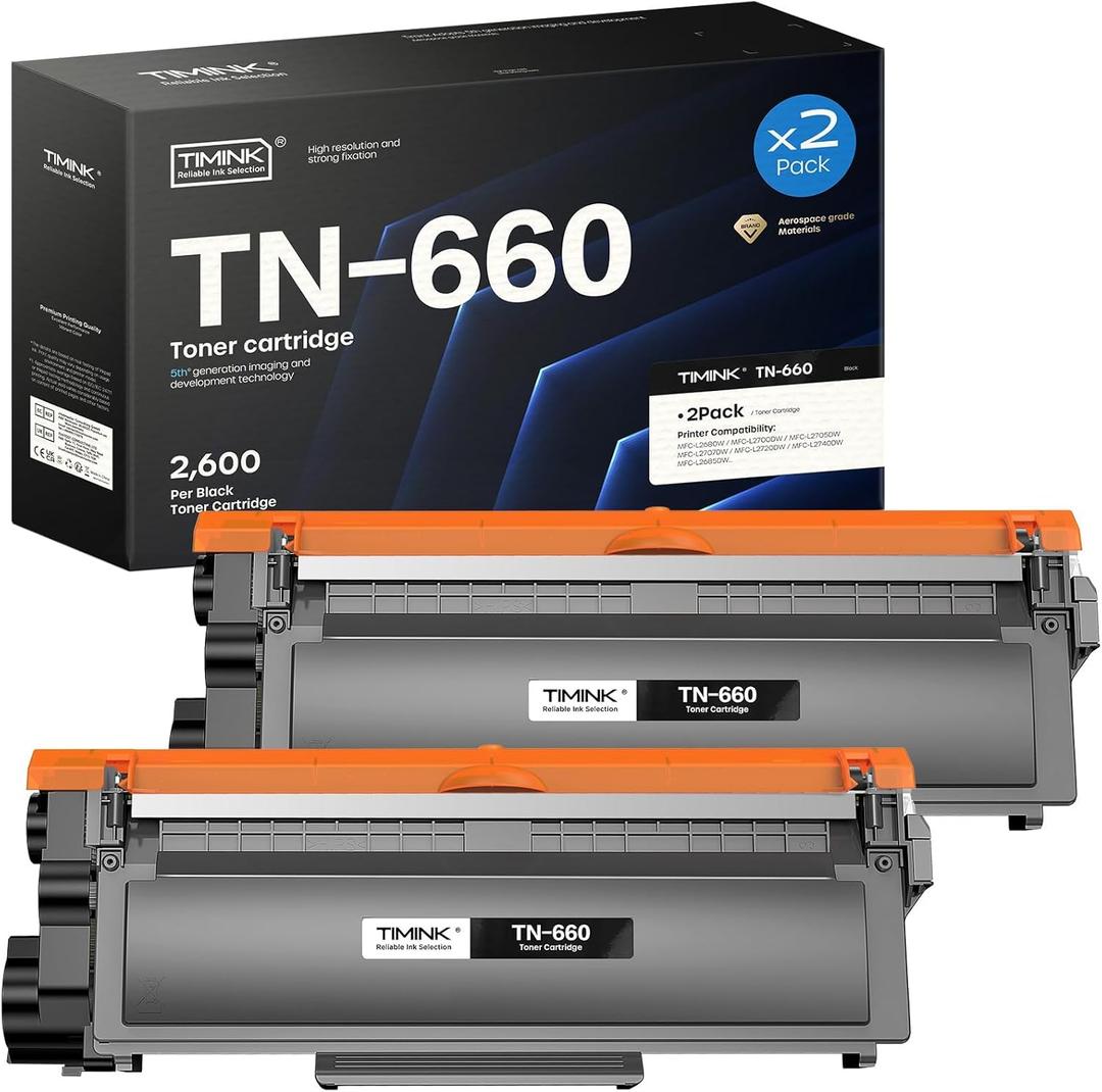TN660 Compatible Toner Cartridge Replacement for TN660 TN-660 TN 660 TN630, Compatible with HL-L2300D HL-L2380DW HL-L2320D DCP-L2540DW MFC-L2700DW MFC-L2685DW Printer (2 Black Toner)
