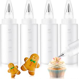 4 Pcs Plastic Squeeze Bottles for Cookie Icing Bottle Decorating Supplies Squeezing Applicator Writer for Food Coloring Frosting Pancake Arts(4 oz)