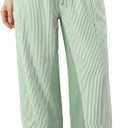 TARSE Womens Linen Palazzo Pants Striped Wide Leg Casual Capri Pant Drawstring Summer Harem Pants with Pockets (M)