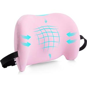 Lumbar Support Pillow for Office Chair, Car Lumbar Pillow Lower Back Pain Relief, Memory Foam Back Cushion with Adjustable Straps, Ergonomic Chair Back Pillow for Gaming Chair, Car, Bed (PINK)