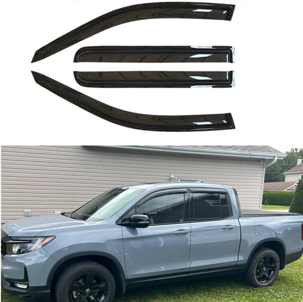 Wensdy 4pcs Outside-Mount Side Window Visor Wind Vent DeflectorDark Smoke Nice Sun Rain Guard Set fit for 2017-2024 Honda Ridgeline 94276