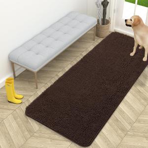 OLANLY Dog Door Mat for Muddy Paws 59x24, Absorbs Moisture and Dirt, Absorbent Non-Slip Washable Doormat, Quick Dry Chenille Mud Mat for Dogs, Entry Indoor Entryway Carpet for Inside Floor, Brown