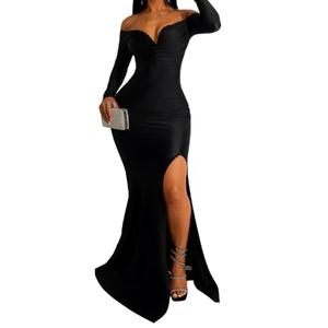 HRESSLBD Elegant Formal Dresses for Curvy Women Off Shoulder 2026, Formal Maxi Dress Evening Gown Black Long, Deep V-Neck Wrap Maxi Dress (Black, M)