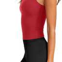 LASLULU Sports Bras for Women Square Neck Padded Adjustable Spaghetti Strap Backless Sleeveless Workout Long Tank Tops (Red, L)