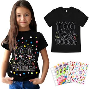 100 Days of School DIY Shirt Kit Kids 100th Day of School Shirt for Girls and Boys Craft Teacher Classroom Party(Shinny,8-10)