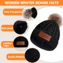 Womens Winter Hats and Gloves Set Gifts, Warm Knit Touchscreen Gloves Beanie Caps With Pom Pom