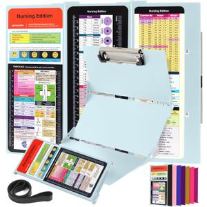 Nursing Clipboard Foldable with Medical Edition Cheat Sheets, 3 Layers Aluminum Foldable Clipboard for Nursing, Notepad for Students, Nursing School Essentials (Mint)