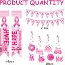 Breast Cancer Awareness Decorations,Include Pink Ribbon Hanging Swirls,Breast Cancer Awareness Pennant Banner and Porch Sign for Breast Cancer Public Charity Activity Party Decor Supplise.