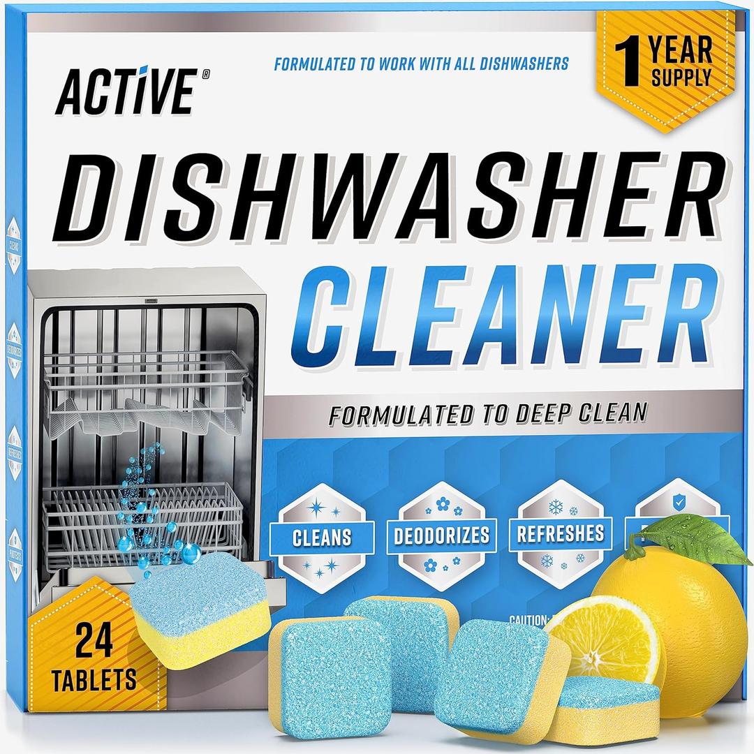 Dishwasher Cleaner And Deodorizer Tablets - Pack of 24 Deep Cleaning Descaler Pods for Dish Washer Machine, Heavy Duty, Septic Safe, Natural Limescale Remover, Calcium, Odor, Smell - 12 Month Supply