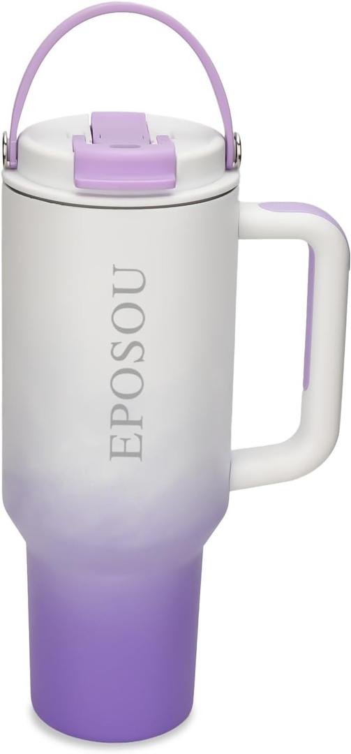 40 oz Tumbler with handle and Straw, Leak-Proof Water Bottle with Flip Lid and Tea Strainer,BPA-Free,compatible with car cup holders,Insulated Stainless Steel Cup,Gifts for Women Men Him Her,(Purple)