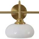 KCO Lighting Milk Glass Bathroom Vanity Light Gold White Globe Sconce 3 Light Vanity Light Fixture Brass Gooseneck Wall Sconce Mid Century Modern Wall Light, 29.5" x 14" x 9.6"
