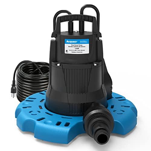 Acquaer 1/4 HP Automatic Swimming Pool Cover Pump, 115 V Submersible Sump Pump with 3/4” Check Valve Adapter & 25ft Power Cord, 2250 GPH Water Removal for Pool, Hot Tubs, Rooftops, Water Beds and more