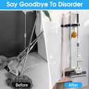 Huryfox Heavy-Duty Stainless Steel Broom Holder, Black, Wall Mount, 1-4 cm Diameter Compatible, Adjustable, 3 Racks, 2 Hooks, Space-Saving