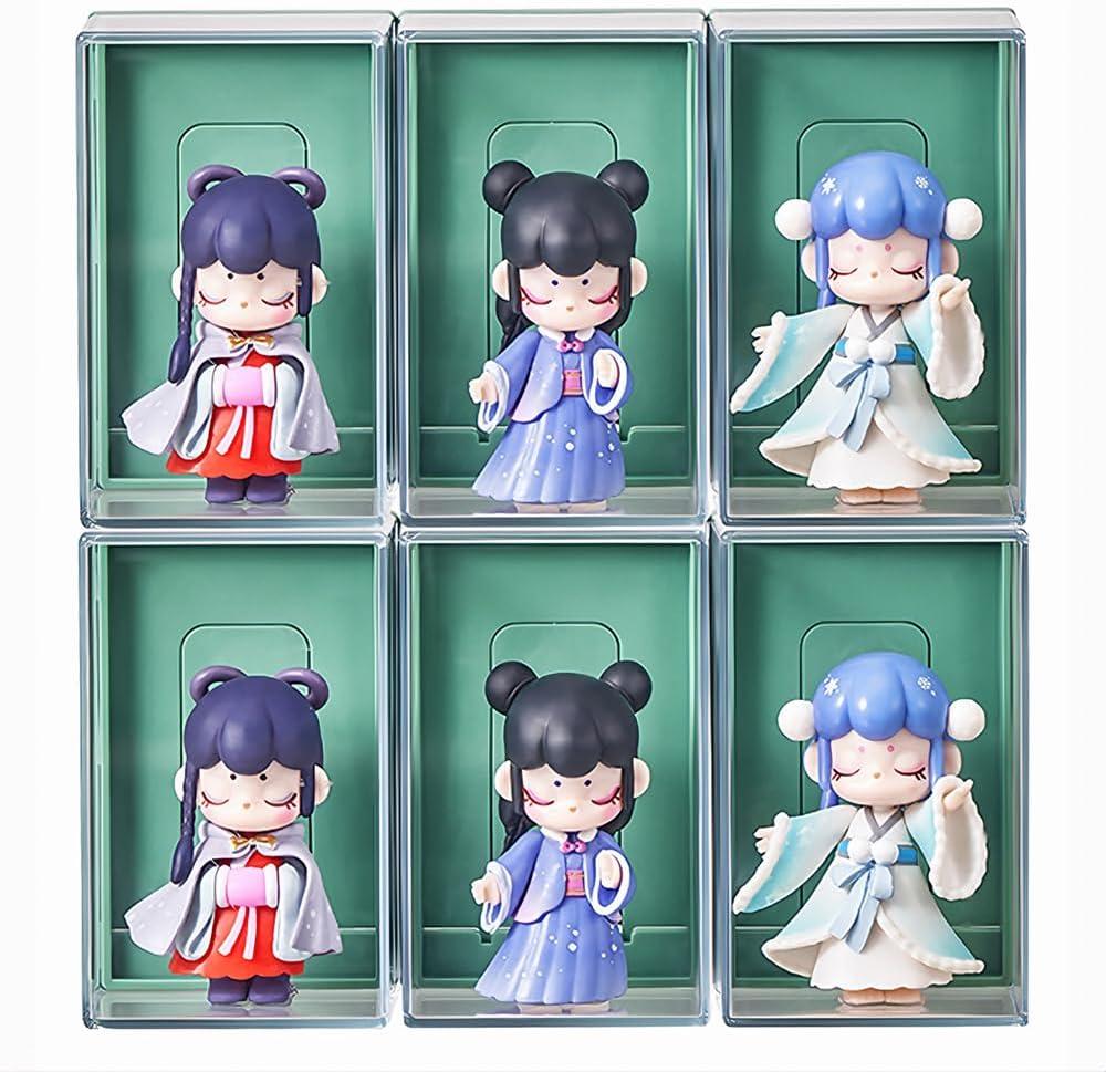 6Pcs Acrylic Display Case for Minifigures,Clear Display Box with ID Card Slot ,Wall Mounted Dustproof Display Cabinet Box for Minifigures(Green)