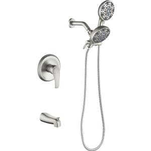 Tub and Shower Faucet Set Complete Dual Shower Head and Handheld 2 in 1 Combo Set Shower System with Tub Spout Tub and Shower Trim Kit Brushed Nickel