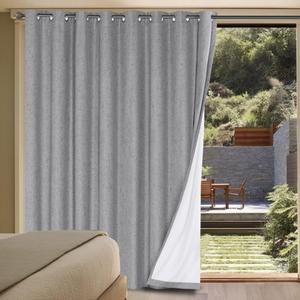 H.VERSAILTEX Linen Blackout Curtains Durable Thick Textured Linen Look 100% Blackout Patio Door Curtain Anti Rust Grommet Extra Wide Sliding Door Curtain Panel, W100 x L96 inch - Dove Gray
