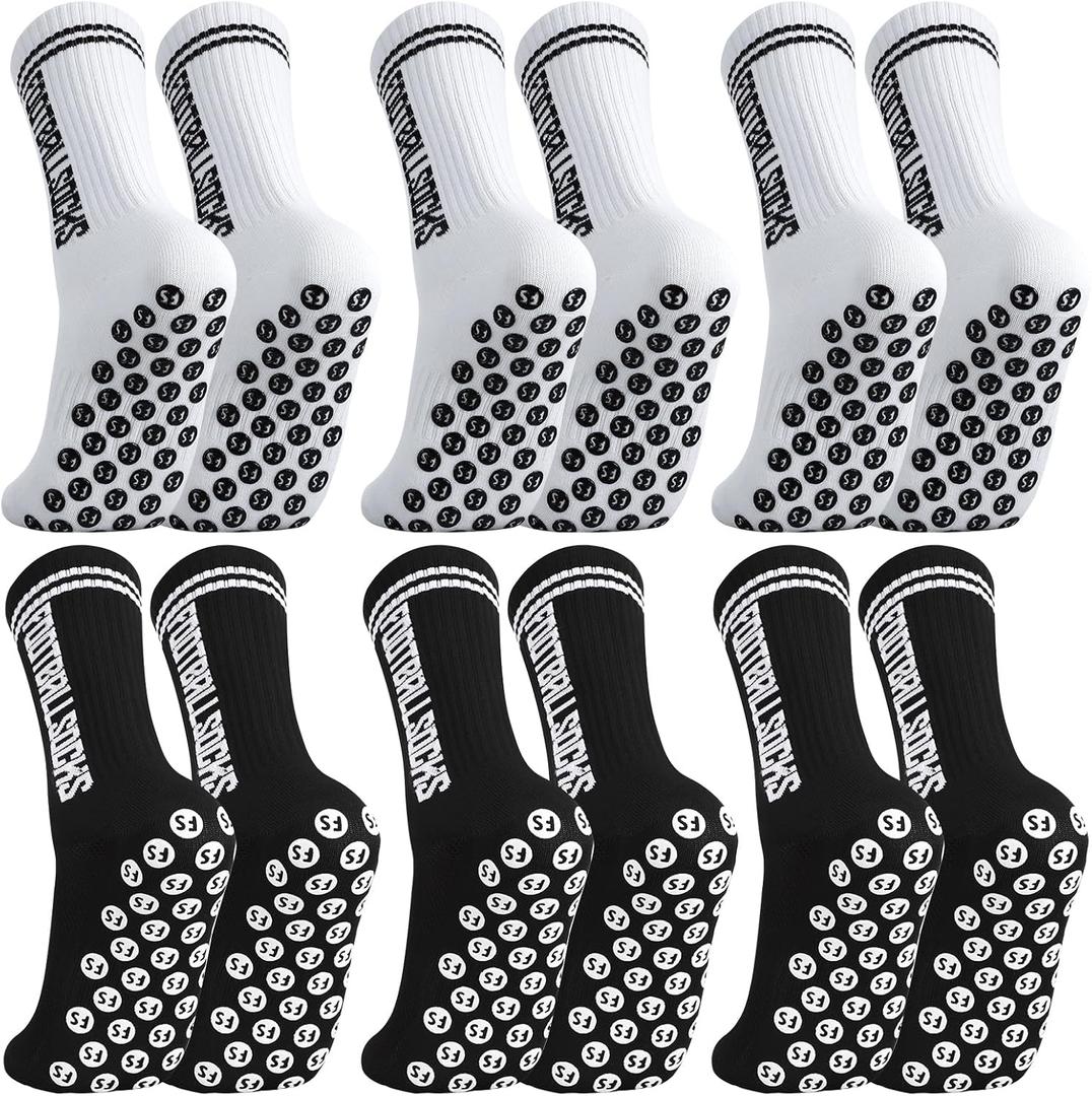 6 Pairs Non Slip Soccer Socks Stripe Anti Slip Football Baseball Athletic Soccer Socks for Men Women