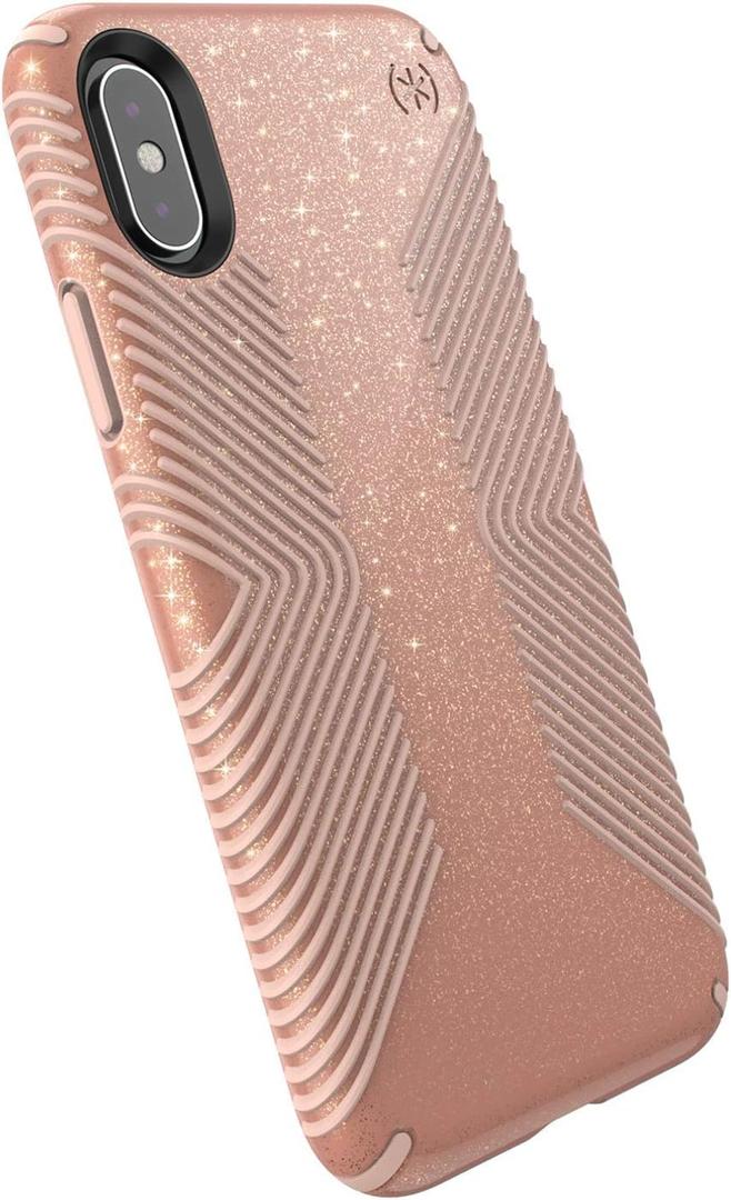 Speck Products Presidio Grip + Glitter iPhone Xs/iPhone X Case, Bella Pink with Gold Glitter/Dahlia Peach