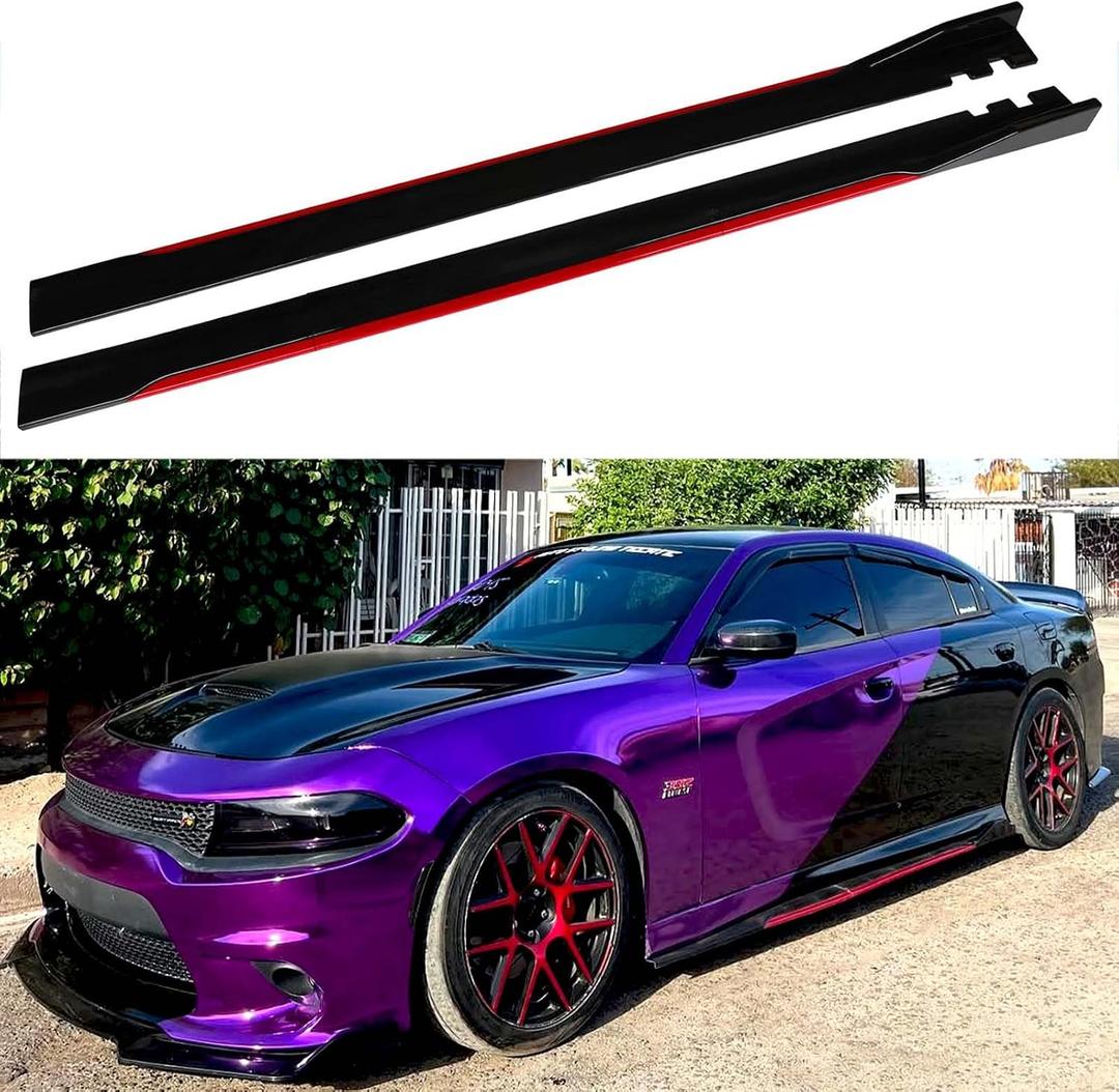 JMTBNO 2PCS Universal Car Side Skirts, 86.6" /2.2M Side Skirt for Car Extension Splitter Lip Rocker Panels Body Kit Compatible with Honda Civic Accord Toyota Corolla Nissan Altima VW Chevrolet Camaro 86.6 inches, Black&Red