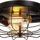 Industrial Black Flush Mount Ceiling Light 2-Light Farmhouse Fixtures Metal Cage Ceiling Lighting for Hallway, Kitchen, Foyer Bedroom Living Room Laundry