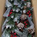 2 Pack 4FT Snowy Artificial Potted Christmas Entrance Tree -3 Mode Timer 80 Warm White&Multi Color Change Light 12 Mode Remote 15 Pinecone 105 Red Berries Battery Powered Fraser-Look Fir Outdoor Porch